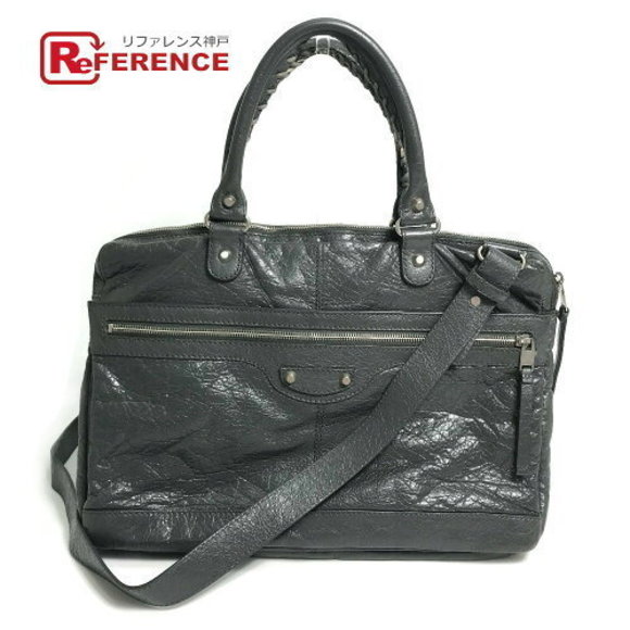 BALENCIAGA Wrinkled Crossbody Briefcase Business Leather Gray - Picture 1 of 9